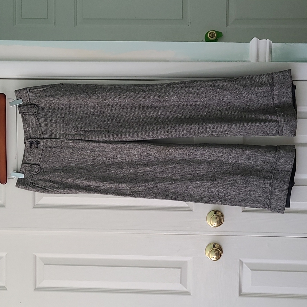 Wide leg herringbone wool blend pants